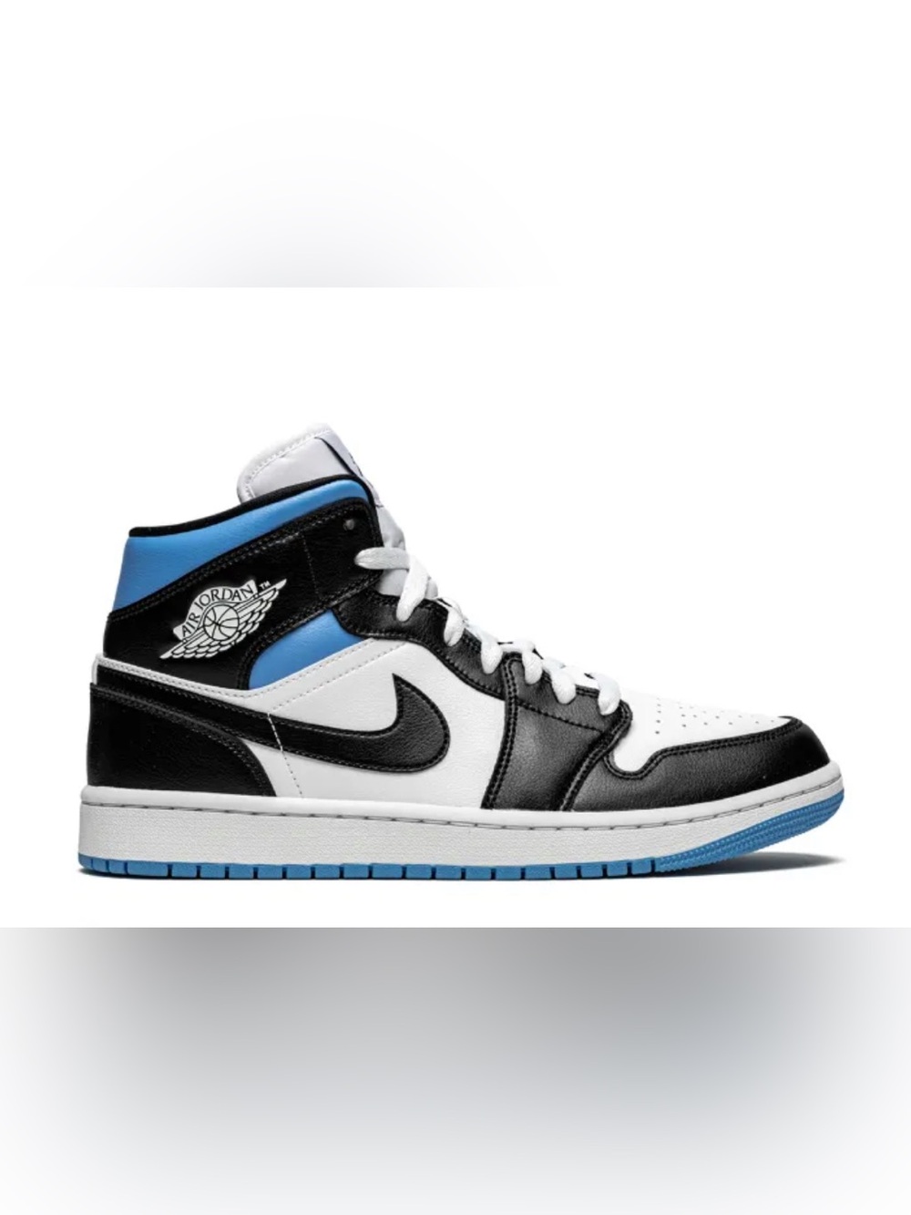 NIKE AIR JORDAN 1 MID IN WHITE,BLACK & LIGHT BLUE